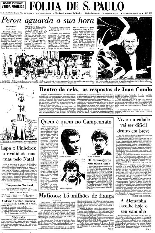 Primeira Página da Folha de 19 de novembro de 1972
