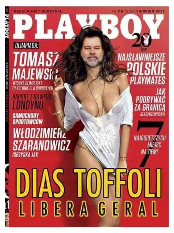 Montagem compartilhada por promotor de Minas Gerais insere o ministro Dias Toffoli em uma capa da revista Playboy