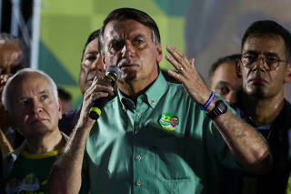Brazil?s President Jair Bolsonaro speaks in Guarulhos