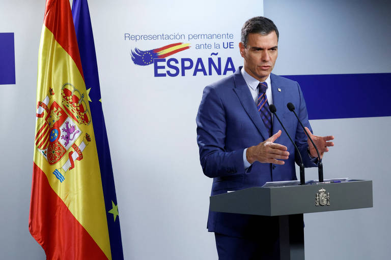 Pedro Sánchez, premiê da Espanha, durante encontro de líderes europeus em Bruxelas