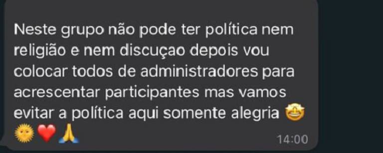 Família cria outro grupo 'sem política' e 'sem religião' para manter a paz, mas exclui os integrantes que costumam incendiar discussões