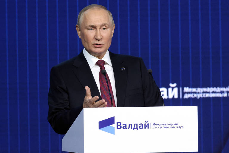 Presidente da Rússia, Vladimir Putin, discursa em evento em Moscou