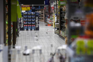 View of the supermarket at a shopping center where several people were injured, including Monza's football player Pablo Mari, after a stabbing incident in Assago