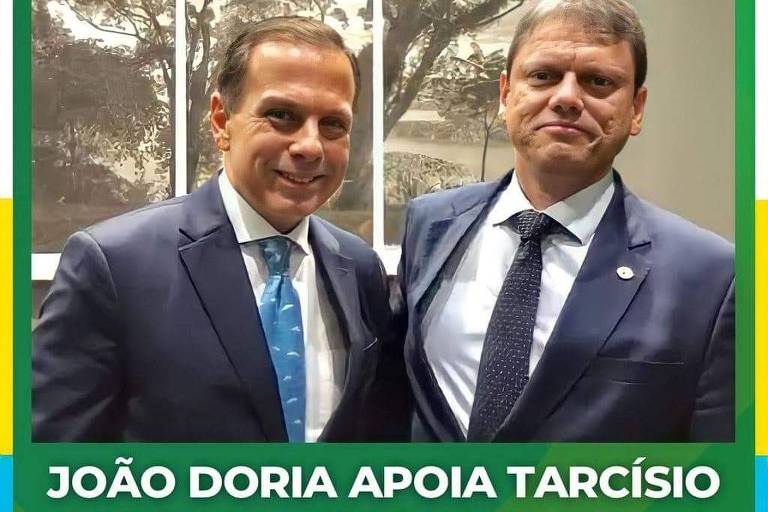 Imagem do ex-governador João Doria com Tarcísio de Freitas é de 2019; ex-tucano não apoia o candidato