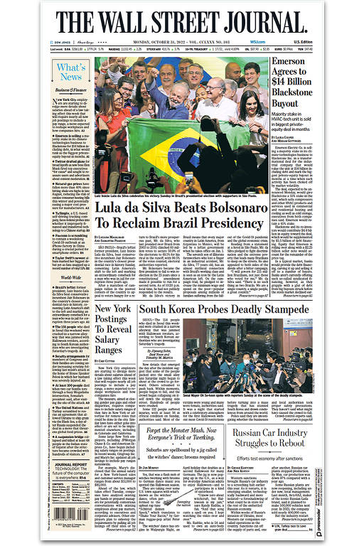 O Wall Street Journal dedicou sua manchete ao tema acompanhada de uma foto de Lula ao lado de seu vice, Geraldo Alckmin (PSB), e rodeado de apoiadores em São Paulo