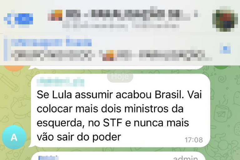 Tela de celular com mensagem contra a eleição de Lula