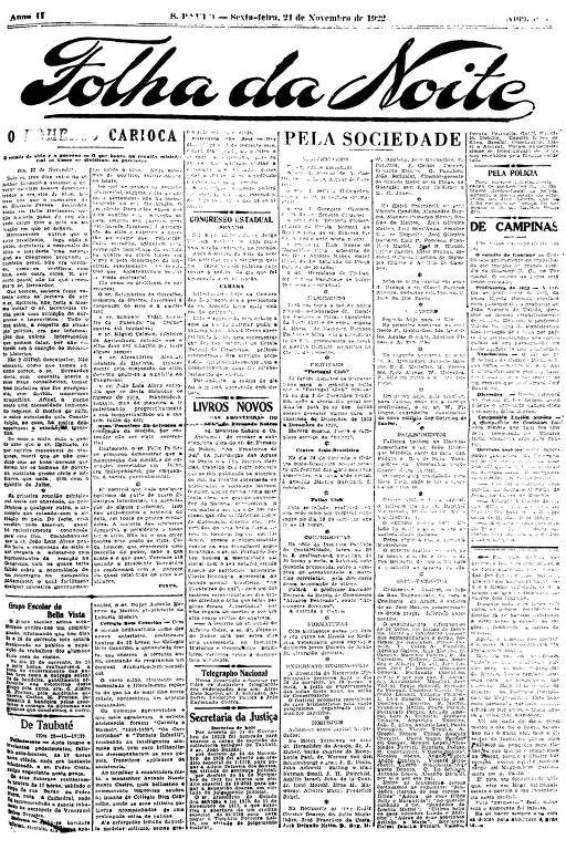 Primeira Página da Folha da Noite de 24 de novembro de 1922