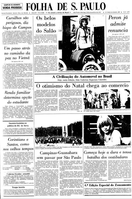 Primeira Página da Folha de 26 de novembro de 1972