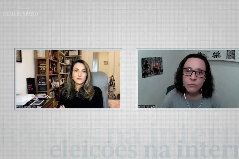 Patrícia Campos Mello conversa com Cristina Tardáguila via zoom, ambas são mulheres brancas