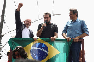 Brazil's Lula leads a march in Sao Paulo