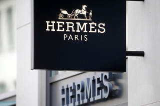 FILE PHOTO: The logo of French luxury group Hermes is seen in Zurich