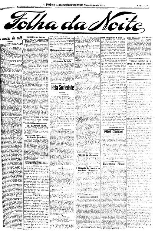 Primeira Página da Folha da Noite de 27 de novembro de 1922