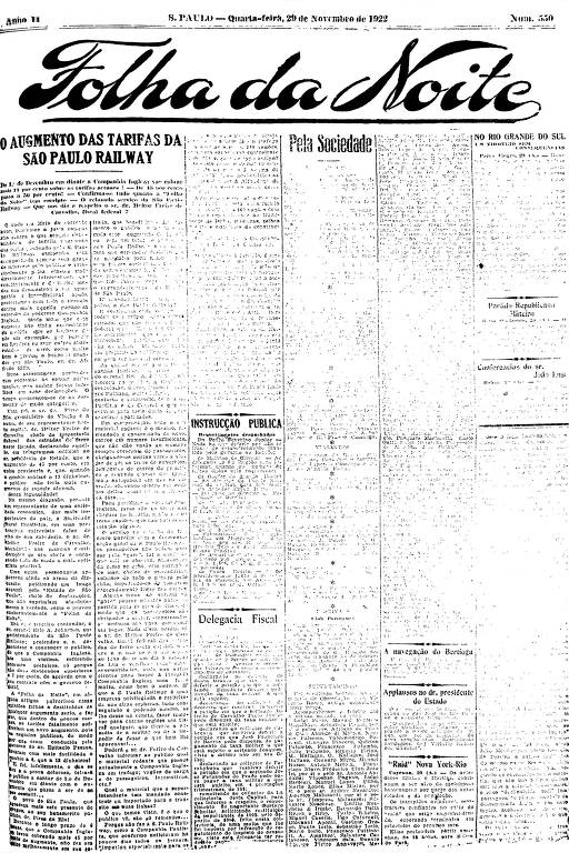 Primeira Página da Folha da Noite de 29 de novembro de 1922