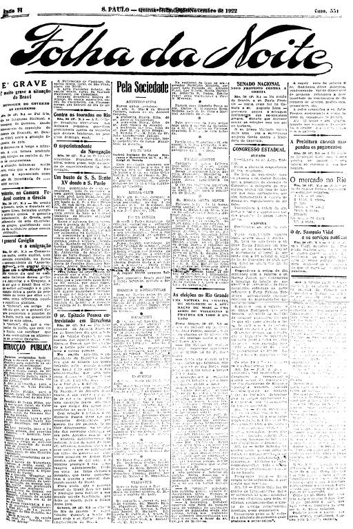 Primeira Página da Folha da Noite de 30 de novembro de 1922