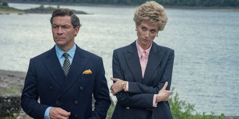 Elizabeth Debicki como a princesa Diana e Dominic West como o príncipe Charles, na quinta temporada de "The Crown"