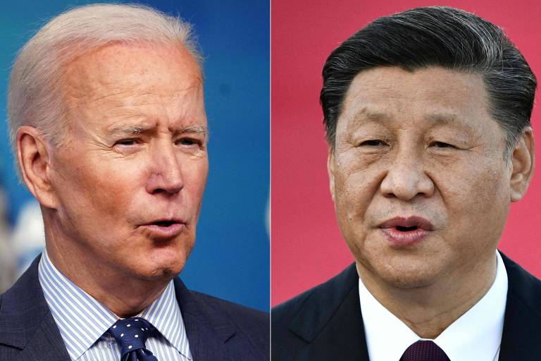 Montagem de fotos do presidente dos EUA, Joe Biden, e do líder da China, Xi Jinping