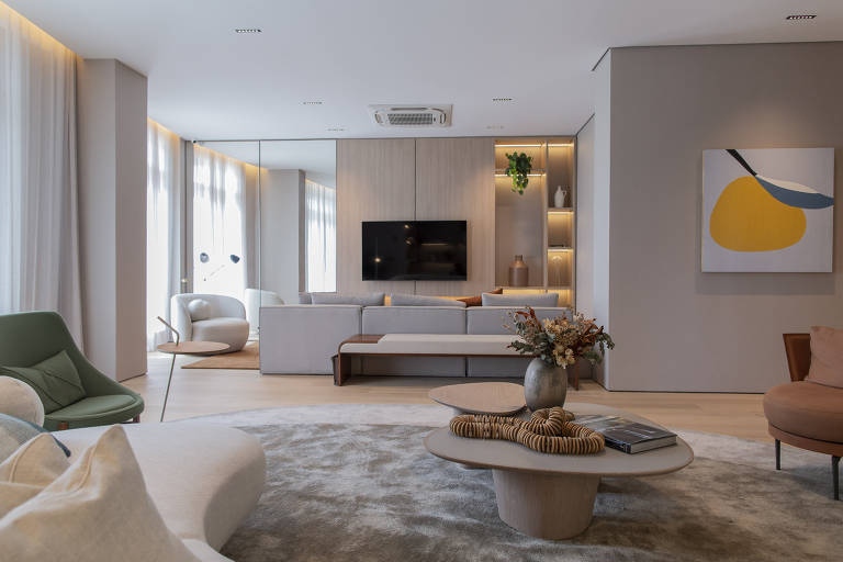 Sala do apartamento decorado do Glória Residencial Rio, que é liderado pelo Banco Opportunity, que comprou o prédio, e pela SIG Engenharia