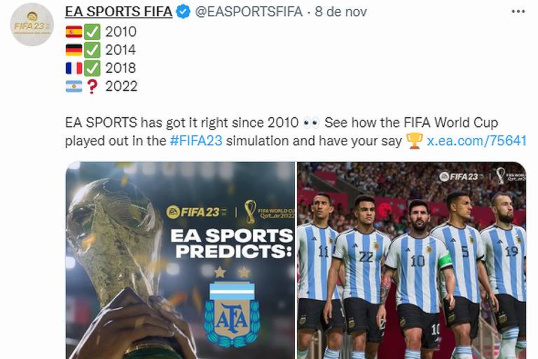 Com histórico de 'vidente', EA Sports crava Argentina como campeã