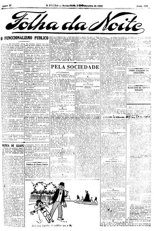 Primeira Página da Folha da Noite de 1º de dezembro de 1922
