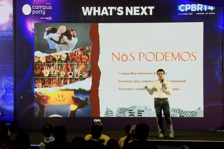 Orkut Büyükkökten durante palestra na Brasil Campus Party 2022, em São Paulo