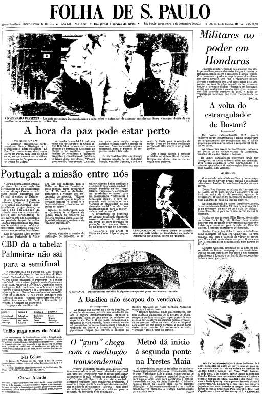 Primeira Página da Folha de 5 de dezembro de 1972
