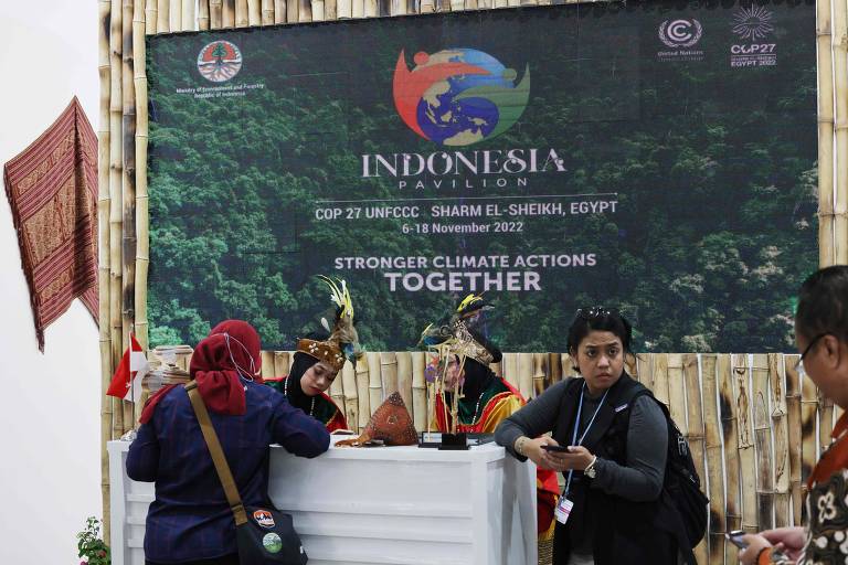 Estande da indonésia no centro de convenções da COP27, em  Sharm el-Sheik (Egito)