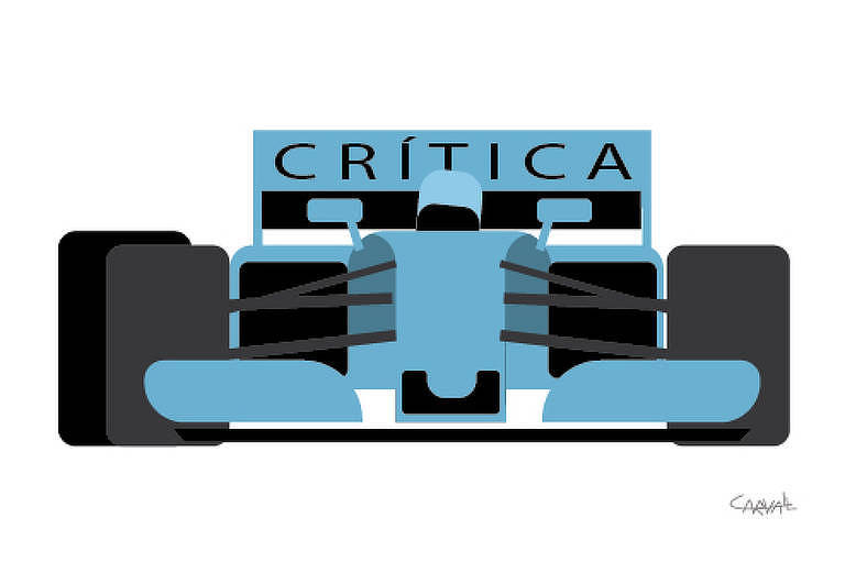 Ilustraçao de um carro de corrida, parecido com os de Fórmula um. Ele está de frente e é azul. Os pneus são pretos. No aerofólio traseiro, lê-se a palavra "crítica"