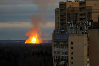 A view shows a fire in Leningrad region