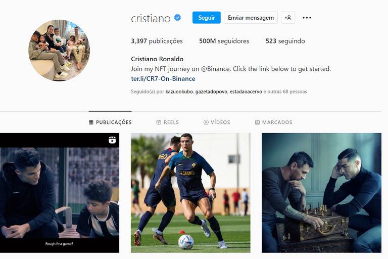 Cristiano Ronaldo é o 1º a atingir 500 milhões de seguidores no Instagram
