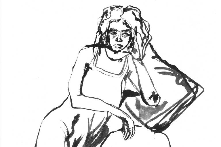 ilustração em preto e branco de mulher deitada