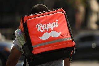 The logo of Colombian on-demand delivery company Rappi is seen on a delivery bag in Mexico City