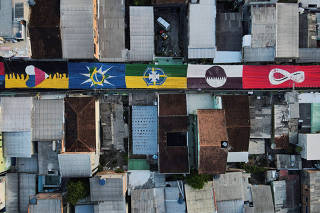 Street decorated for the upcoming 2022 FIFA World Cup Qatar in Manaus