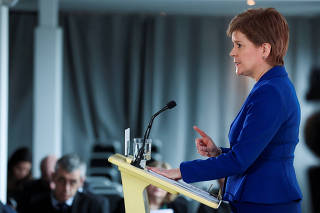 Scotland's First Minister and SNP leader Nicola Sturgeon speaks at a news conference, in Edinburgh