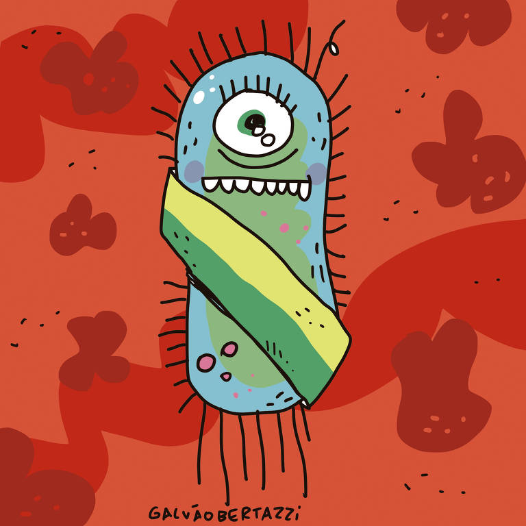 Na ilustração de Galvão Bertazzi temos uma bactéria usando a faixa presidencial, nas cores verde e amarelo. Ela é gosmenta, com pêlos em volta de sua membrana e tem dentes à mostra e apenas um olho enorme. Ela está inserida num fundo de sangue vermelho comunista.