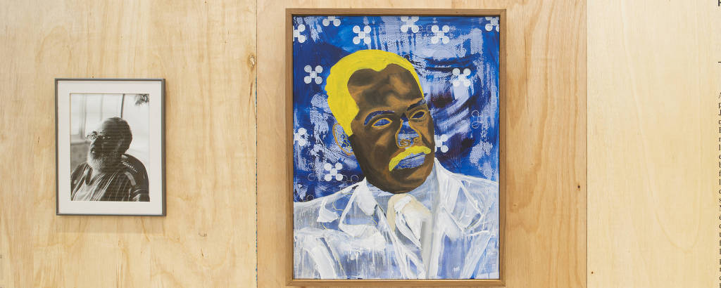 Tela de Abdias Nascimento, que compõe a série Assinatura dos Esquecidos d'O Bastardo na exposição 'Quilombo: Vida, Problemas e Aspirações do Negro', no Instituto Inhotim