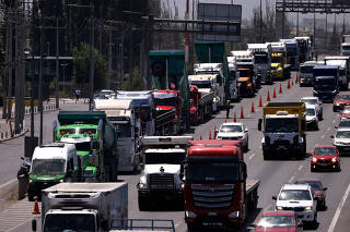 Truckers on strike on the outskirts of Santiago