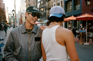 The surfer-skater Evan Mock with a friend, the actor Nico Hiraga, in New York, Nov. 2, 2022. (Ryan Jones/The New York Times)