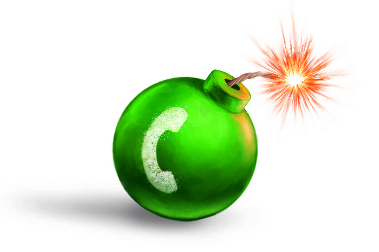 Ilustração mostra bomba acesa, ela é verde e tem o símbolo do WhatsApp