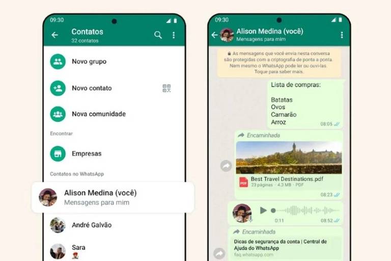 Nova função do WhatsApp permite criar conversa consigo mesmo