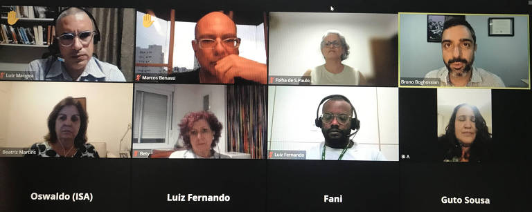 Reprodução de tela de vídeo conferência com vários participantes em distintas janelas