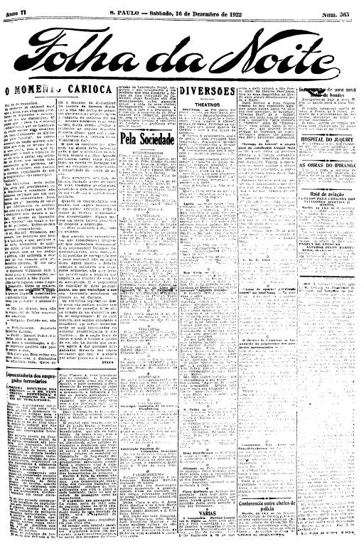Primeira Página da Folha da Noite de 16 de dezembro de 1922
