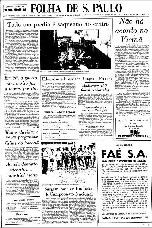 Primeira Página da Folha de 17 de dezembro de 1972