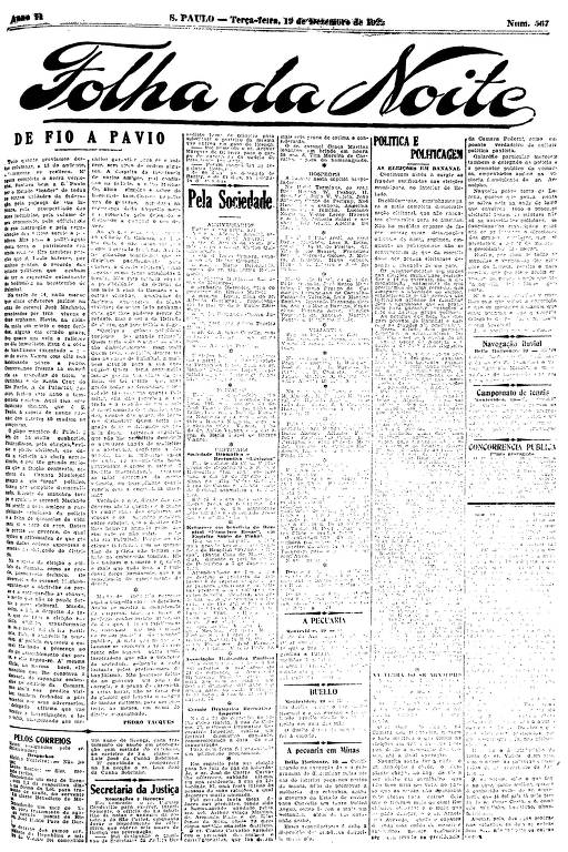 Primeira Página da Folha da Noite de 19 de dezembro de 1922