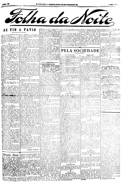 Primeira Página da Folha da Noite de 20 de dezembro de 1922