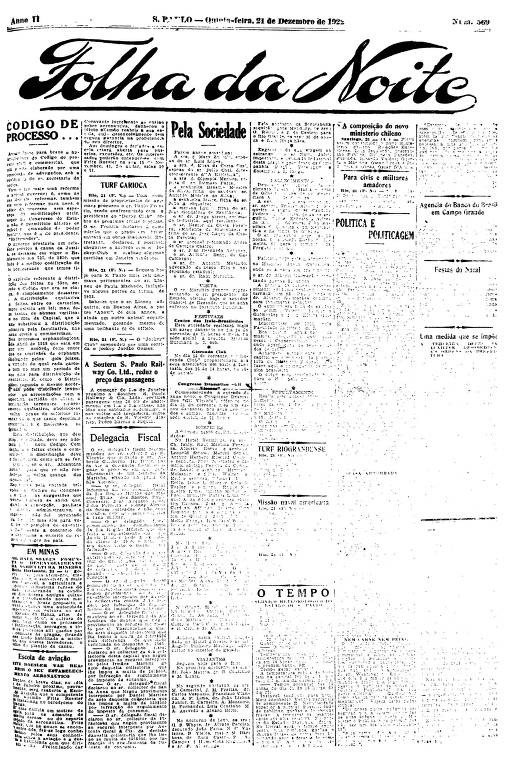 Primeira Página da Folha da Noite de 21 de dezembro de 1922