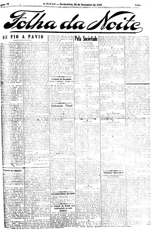 Primeira Página da Folha da Noite de 22 de dezembro de 1922