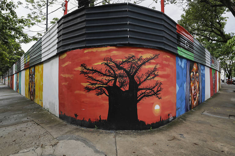 Canteiro de obras na zona oeste de São Paulo ganha pinturas que representam 32 países 