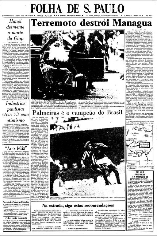 Primeira Página da Folha de 24 de dezembro de 1972