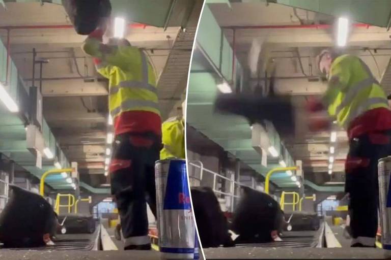 Funcionários de aeroporto na Austrália arremessam bagagens