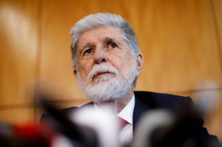 Brazil's former Foreign and Defence Minister Celso Amorim attends a news conference after meeting with U.S. White House National Security Advisor Jake Sullivan in Brasilia